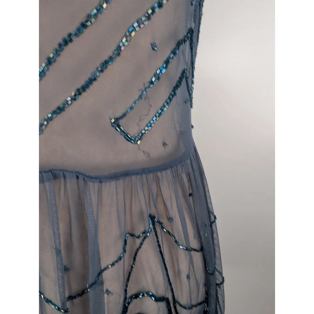 Two Free People Embellished Mesh Mini Dress XS Beaded Pink Blue Y2K Boho Glam